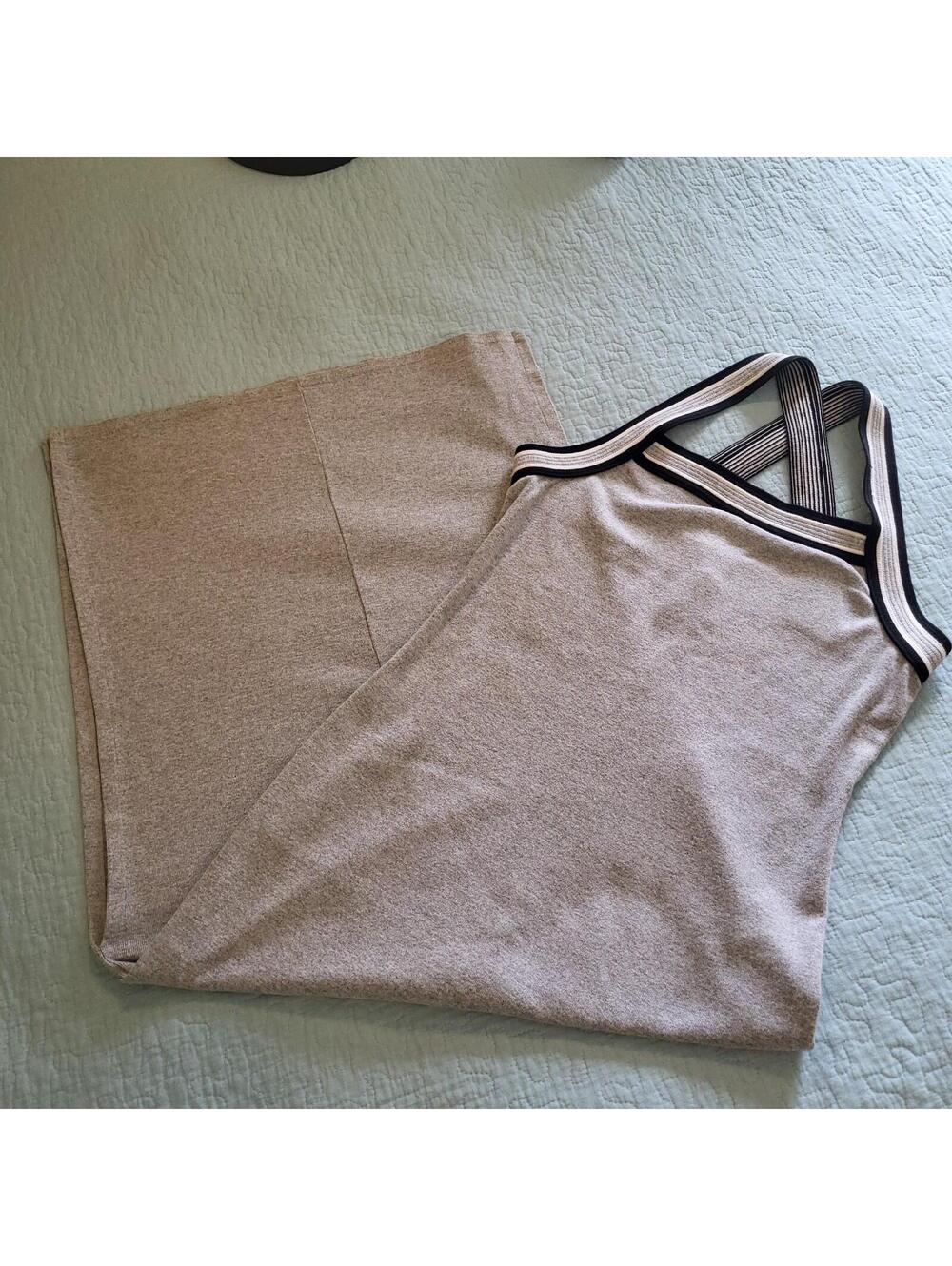 VTG Jalate sleeveless bodycon midi dress black & white striped trim gray Lg